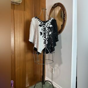 Vintage sequin, 100% silk “poncho” top, medium